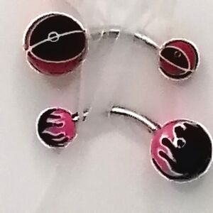 🩷Belly Button Ring Pink & Black Fire